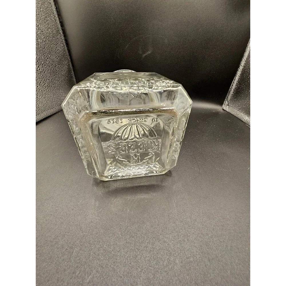 Koeze's Glass Apothecary Jar Vintage Clear Diamond Cut Square Canister with Lid